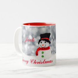 CANECA DE CAFÉ EM DOIS TONS SNOWMAN MERRY CHRISTMAS PERSONALIZADO MUG