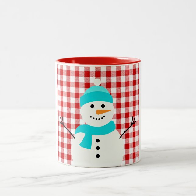 Caneca De Café Em Dois Tons Snowman Na Xadrez (Centro)