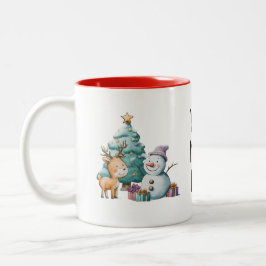 Caneca De Café Em Dois Tons Snowman & Reindeer Christmas