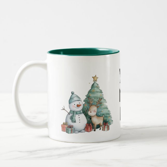 Caneca De Café Em Dois Tons Snowman & Reindeer Winter Wonderland (Esquerda)