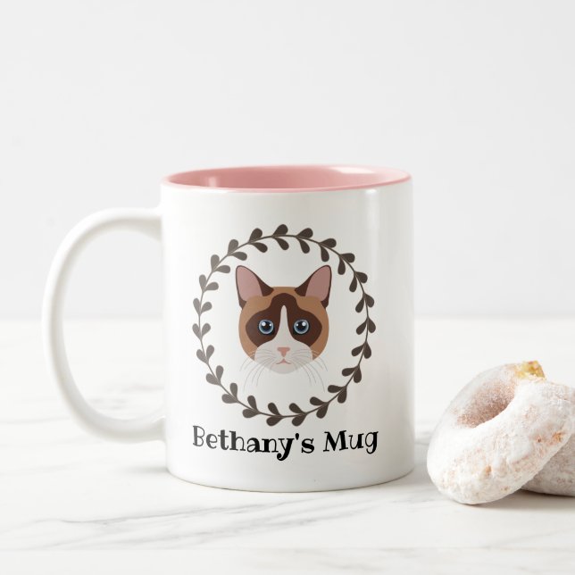 Caneca De Café Em Dois Tons Snowshoe Siamese Cat Personalizado (Com Donut)