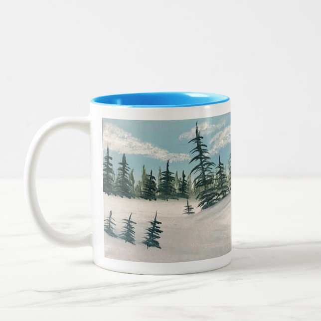 Caneca De Café Em Dois Tons Snowy Evergreen Valley Mug (Esquerda)