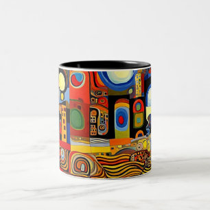 Caneca De Café Em Dois Tons Sob os padrões giratórios do céu surreal s