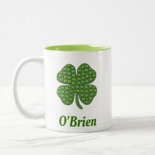 Caneca De Café Em Dois Tons Sobrenome Irlandês Trevo de Quatro Folhas Shamrock