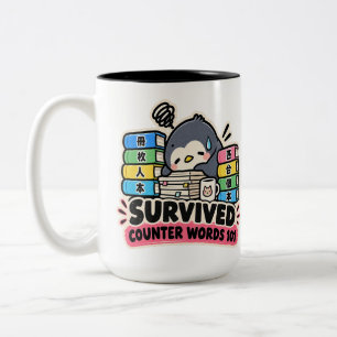 Caneca De Café Em Dois Tons Sobrevivente às Palavras Contadoras Japonesas