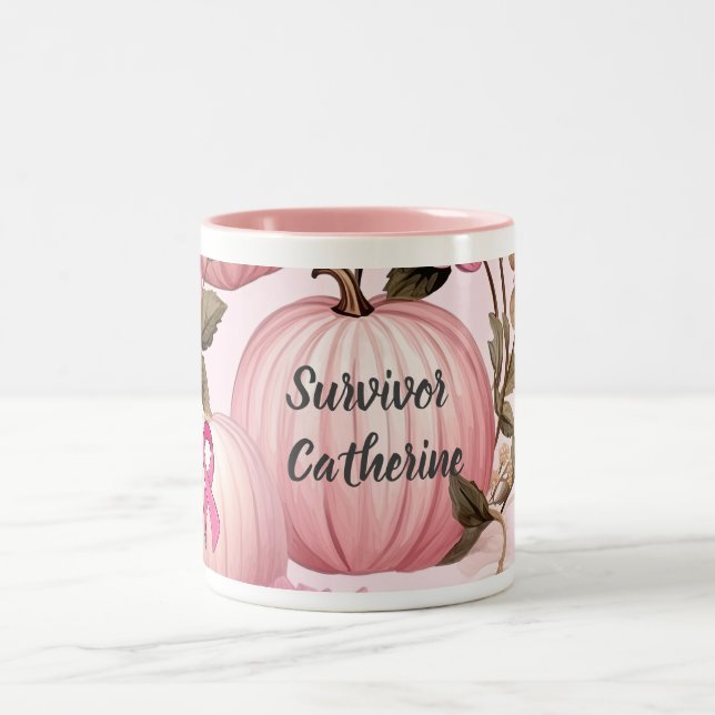 Caneca De Café Em Dois Tons Sobrevivente Pumpkin Rosa Halloween (Centro)