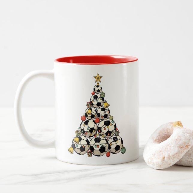 Caneca De Café Em Dois Tons Soccer Christmas Tree (Com Donut)