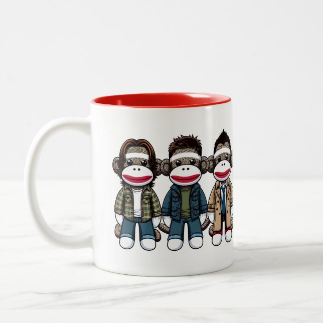 Caneca De Café Em Dois Tons SockMonkey Hunter Brothers e seu amigo Angel (Esquerda)