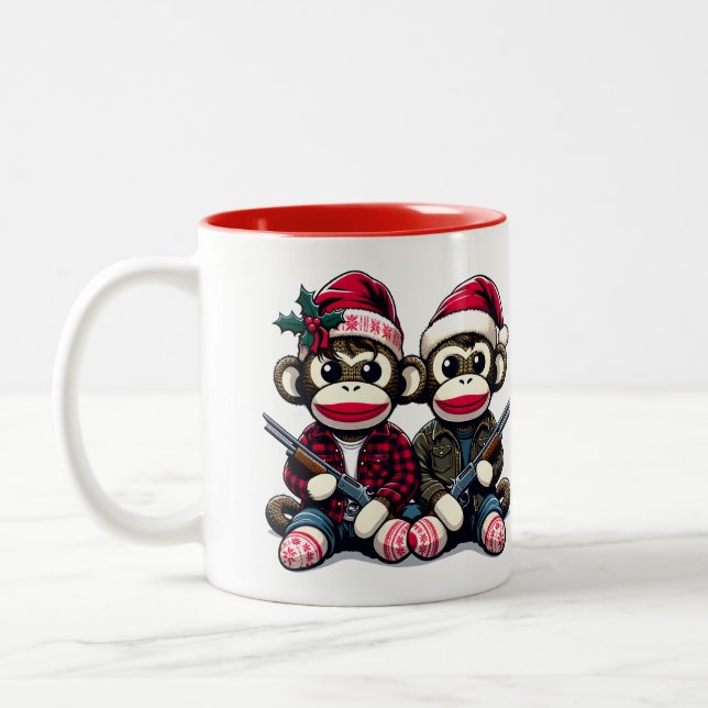 Caneca De Café Em Dois Tons SockMonkey Hunter Brothers No Natal (Esquerda)