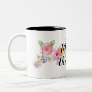 Caneca De Café Em Dois Tons Sof Pink Watercolor Mãe Floral da Noiva