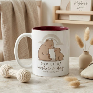 Caneca De Café Em Dois Tons Soft Bear Mom Baby First Mothers Day Love Design