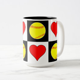 Caneca De Café Em Dois Tons Softball de Patilha em Cute Fastpitch com Padrões