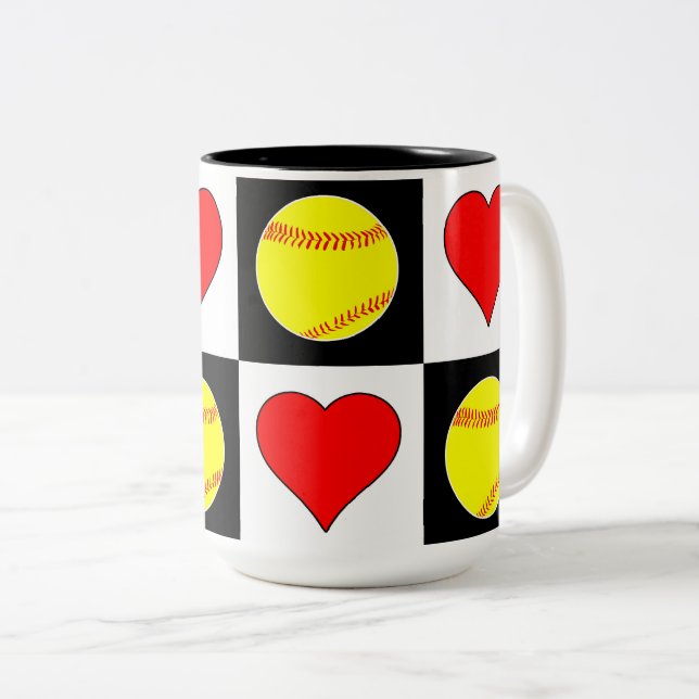 Caneca De Café Em Dois Tons Softball de Patilha em Cute Fastpitch com Padrões  (Frente Esquerda)