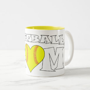 Caneca De Café Em Dois Tons Softball Mãe Espetáculo Em Forma De Coração