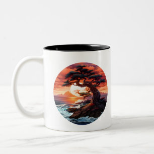 Caneca De Café Em Dois Tons Sol Bonsai no oceano