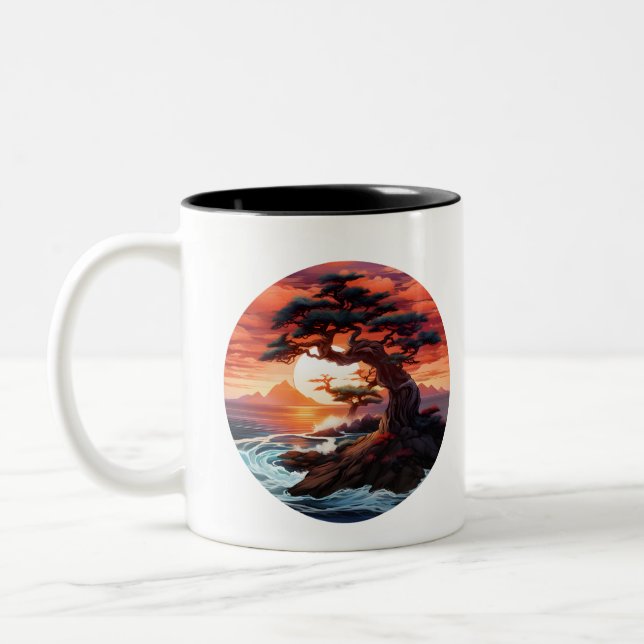 Caneca De Café Em Dois Tons Sol Bonsai no oceano (Esquerda)