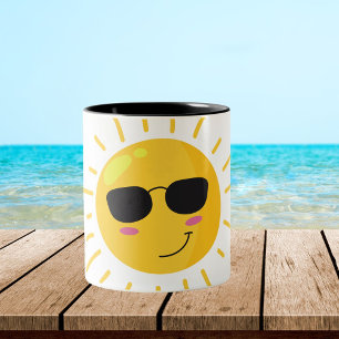 Caneca De Café Em Dois Tons Sol e Nuvem em Cubo