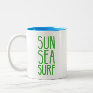 Caneca De Café Em Dois Tons Sol, Mar E Surf Verde