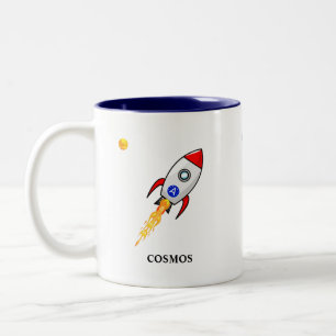 Caneca De Café Em Dois Tons Sol, planeta terra e foguete no branco