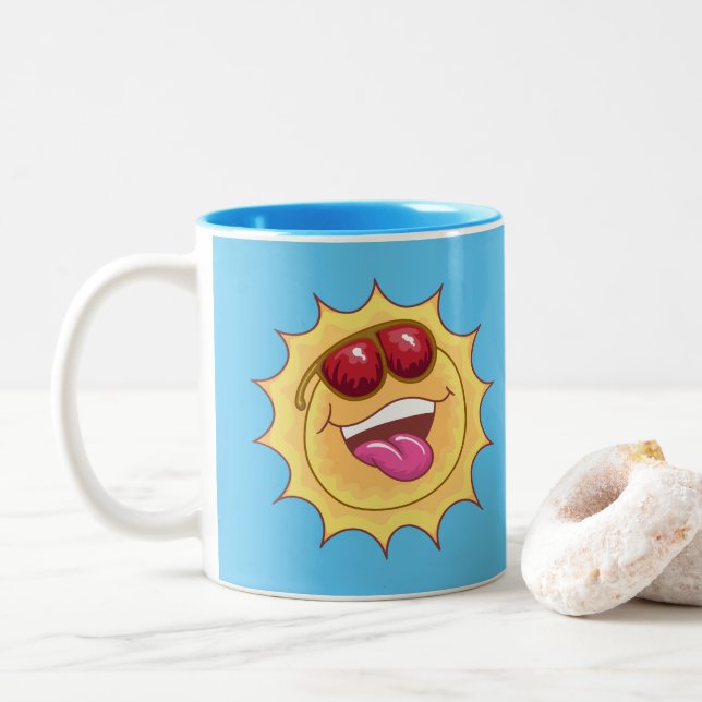 Caneca De Café Em Dois Tons Sol Rindo (Com Donut)