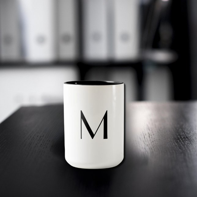 Caneca De Café Em Dois Tons sólido branco - adicionar monograma preto (Criador carregado)