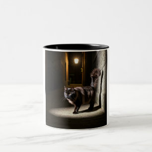 Caneca De Café Em Dois Tons Solitário Cat Night Walk Mug - Um Toque de Mistéri