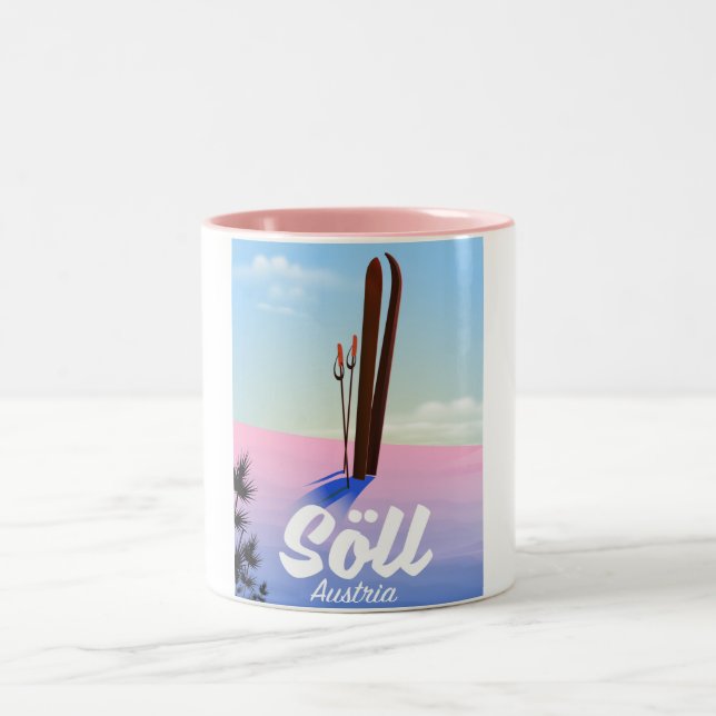 Caneca De Café Em Dois Tons Söll, poster de viagens de Esqui da Áustria (Centro)