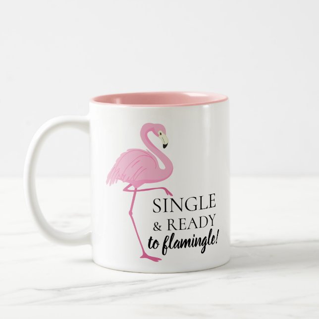 Caneca De Café Em Dois Tons Solteiro E Pronto Para Flamingar Flamingo Rosa (Esquerda)