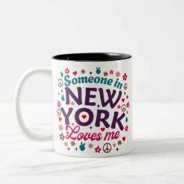 Caneca De Café Em Dois Tons Someone in New York Loves Me Retro Funny Design
