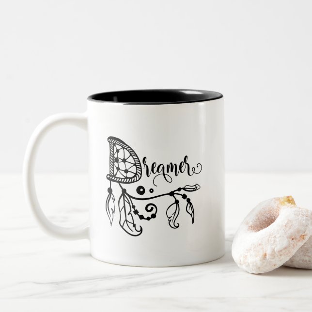 Caneca De Café Em Dois Tons Sonhador Dreamcatcher (Com Donut)