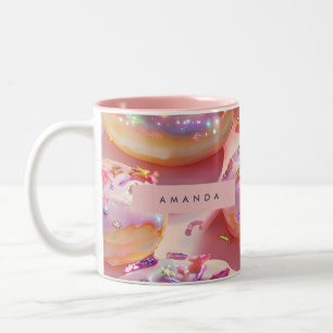 Caneca De Café Em Dois Tons Sonho de Donut Rosa Brilhante Personalizado Pastel