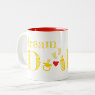 Caneca De Café Em Dois Tons Sonho de Pai Texto Amarelo Vermelho Recém-Nascido