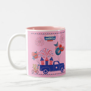Caneca De Café Em Dois Tons Sonhos de Fogos de Liberdade rosa claro