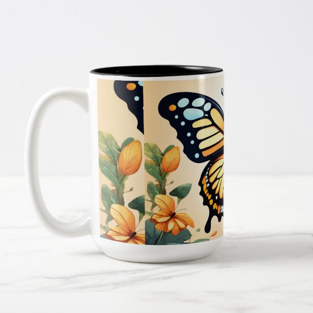 Caneca De Café Em Dois Tons Sonhos Flutuantes: Borboleta De Aquarelas T-Shirt  (Esquerda)