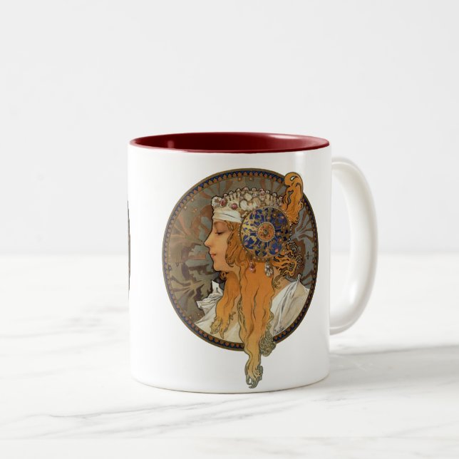 Caneca De Café Em Dois Tons Sophia by Alphonse Mucha (Frente Esquerda)