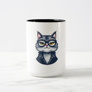 Caneca De Café Em Dois Tons "Sophisticated Feline Gentleman Mug - Gato De Dois