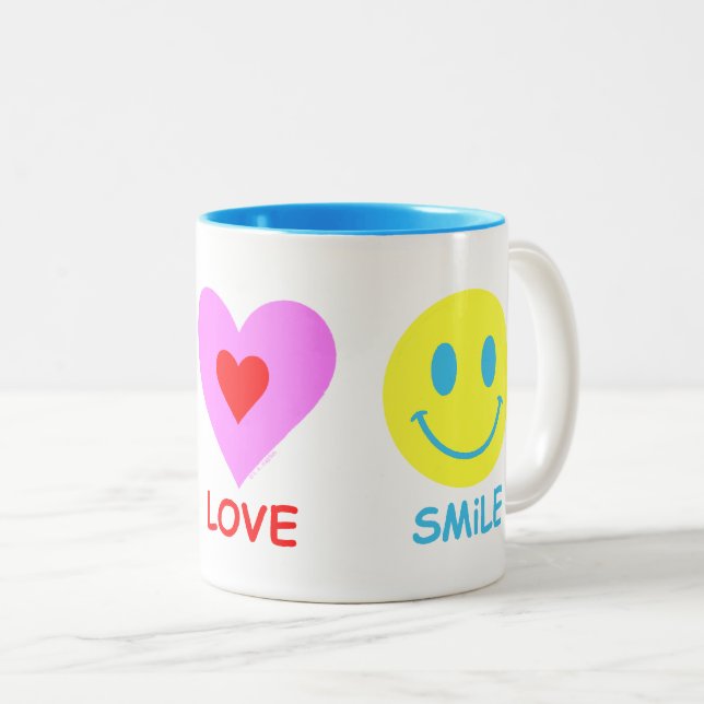 Caneca De Café Em Dois Tons Sorriso de Paz e Amor (Frente Esquerda)