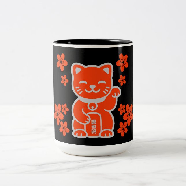 Caneca De Café Em Dois Tons Sortudo japonês Maneki-neko (Centro)