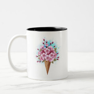 Caneca De Café Em Dois Tons Sorvete Waffle Rosa Sakura Cone
