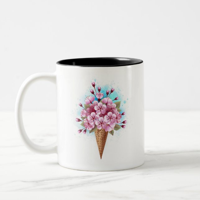 Caneca De Café Em Dois Tons Sorvete Waffle Rosa Sakura Cone (Esquerda)