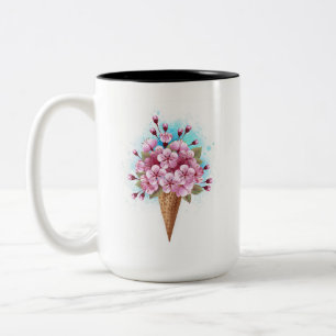 Caneca De Café Em Dois Tons Sorvete Waffle Rosa Sakura Cone