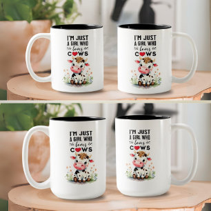 Caneca De Café Em Dois Tons Sou apenas uma garota que ama vacas de 325 ml e 44