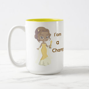 Caneca De Café Em Dois Tons Sou uma campeã de café amarela.