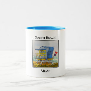 Caneca De Café Em Dois Tons South Beach Miami Florida Lifeguard Tower Blue