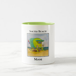 Caneca De Café Em Dois Tons South Beach Miami Florida Lifeguard Tower Green