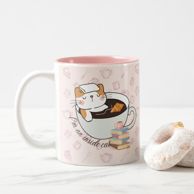 Caneca De Café Em Dois Tons Spa de Gatos Internos (Com Donut)