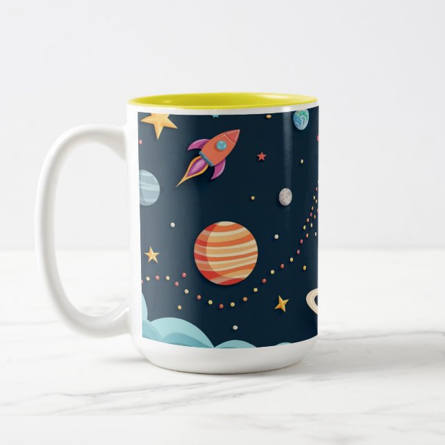Caneca De Café Em Dois Tons Space Adventure Rocket Kids Coffee Mug (Esquerda)