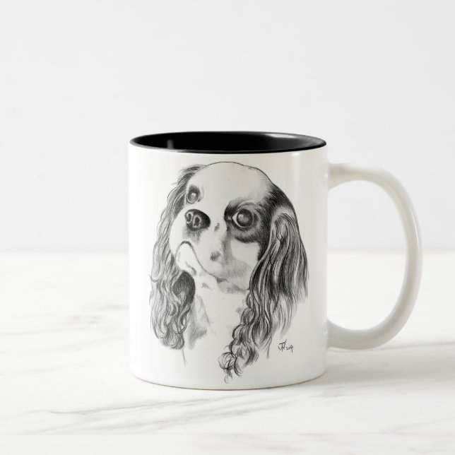 Caneca De Café Em Dois Tons Spaniel de rei Charles descuidado (Direita)