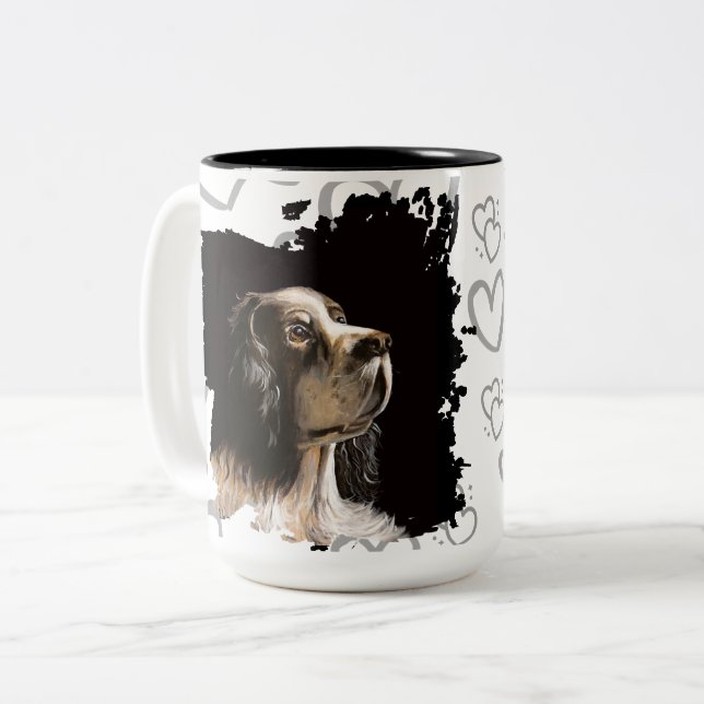 Caneca De Café Em Dois Tons Spaniel dog love mug  (Frente Esquerda)