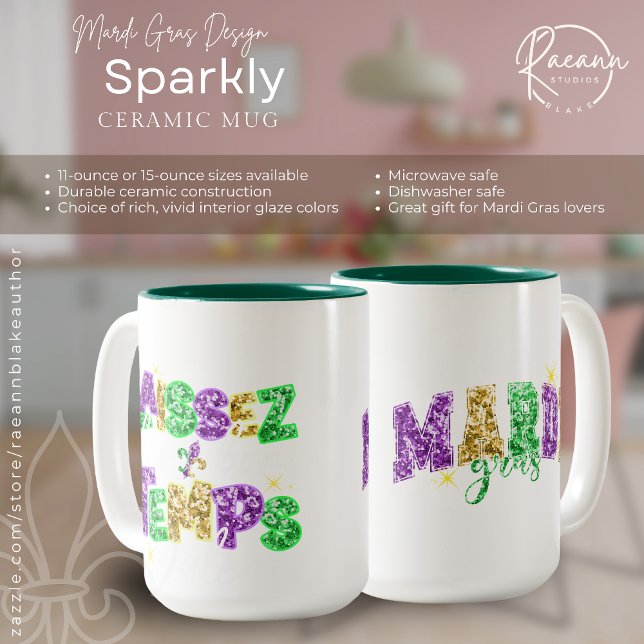 Caneca De Café Em Dois Tons Sparkly Mardi Gras Design Ceramic Mug (Criador carregado)